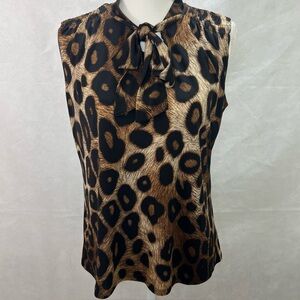 Liz McCoy Women's Blouse Animal Print Brown Black Sleeveless Sz Med